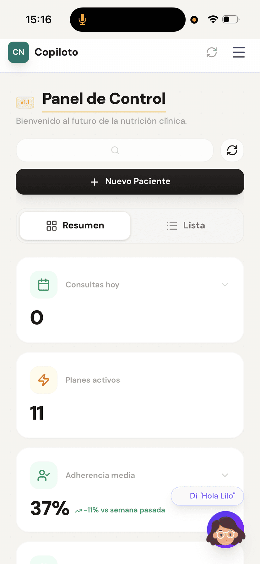 Dashboard nutricionista