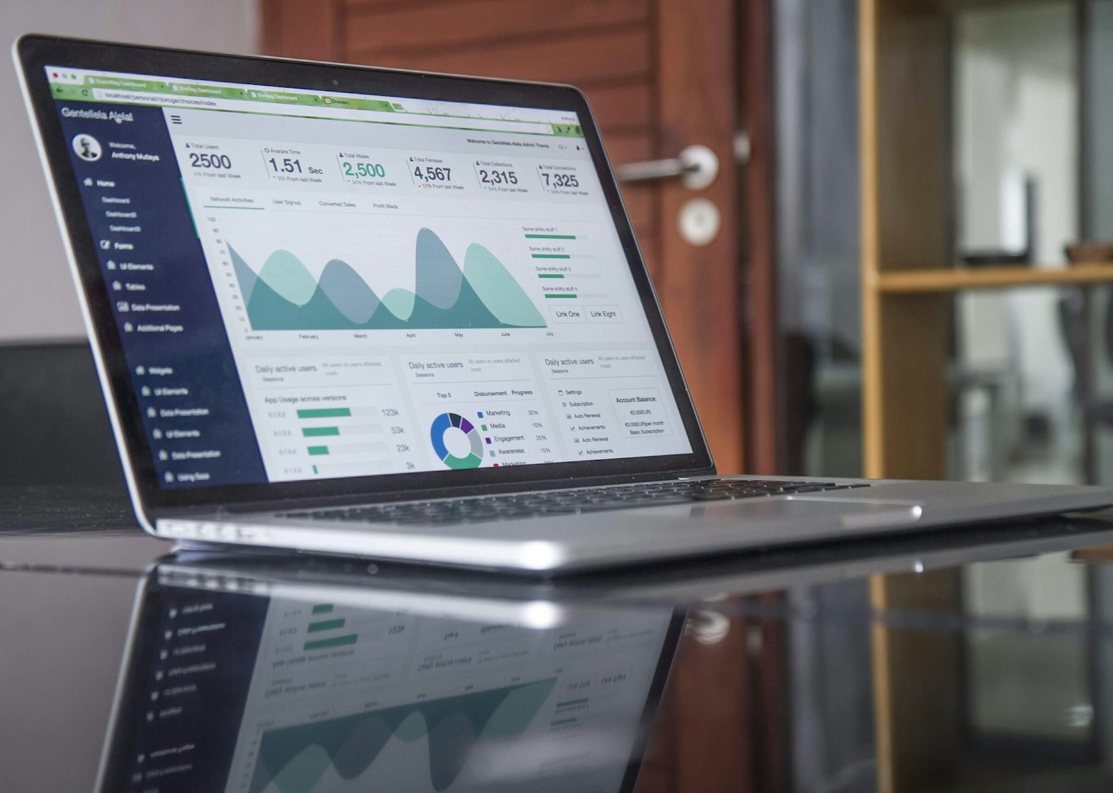 Portátil con panel de métricas de un software de nutrición